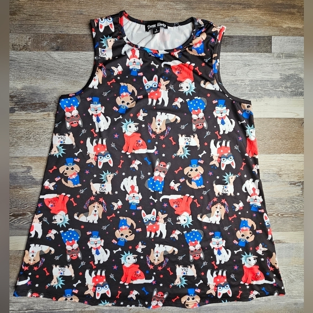Boston Terrier Dogs 4th of July Americana Patriotic Print Dress Women's S